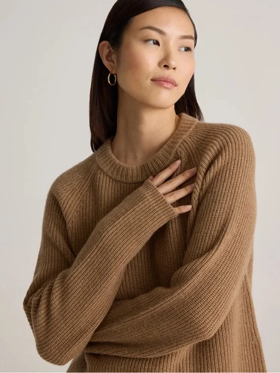 Quince Mongolian Cashmere Fisherman Crewneck Sweater Teak Medium - Picture 8 of 8